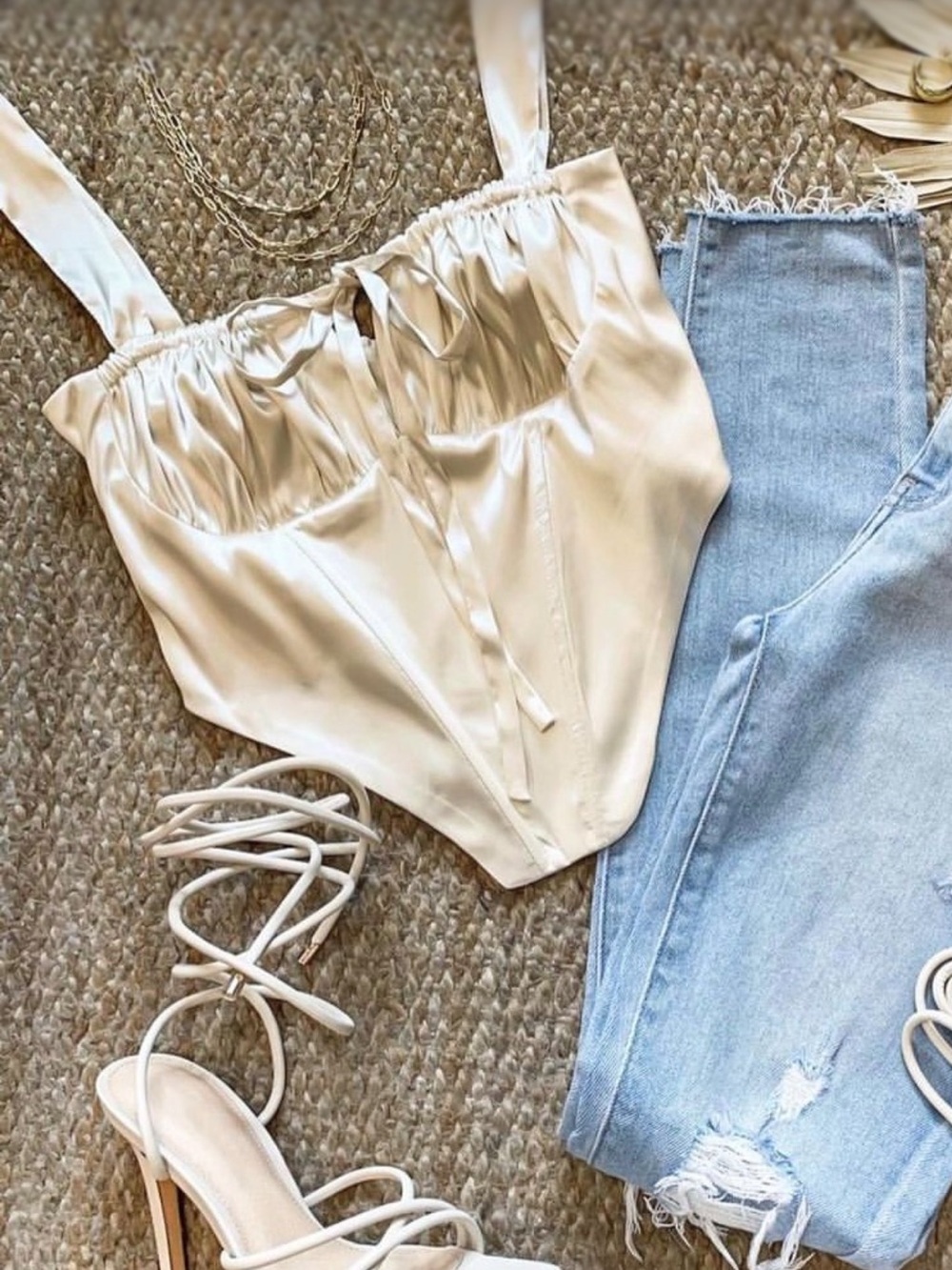 Fashion Nova Satin Cream Corset Top